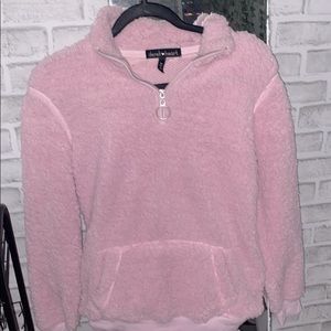 Pink sherpa half zip with O ring zip +pockets